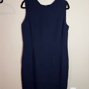 Talbots Pure Silk Navy Sheath Dress Size 14 Sleeveless